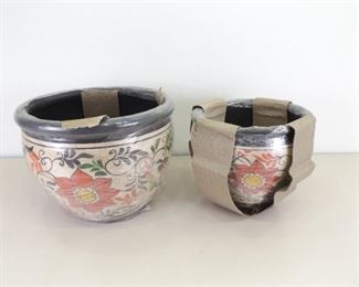 2 NEW Large, Heavy Ceramic Planters Packed in Original Saran and Cardboard
