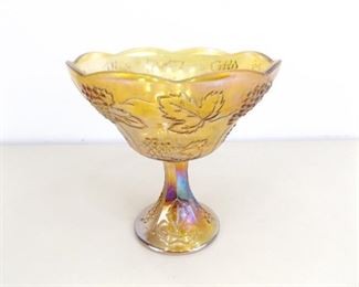 Vintage Large Yellow Carnival Glass Footed Compote
