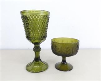 2 Large Green Glass Footed Compotes 
