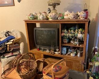 Entertainment Center, teapot collection, frog collection, angel collection