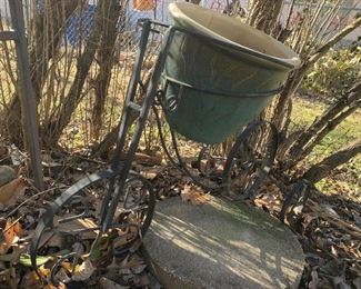 Outdoor yard ornament, bicycle, plant stand