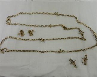 Necklace 56" long with Clip on earrings and 2 pins