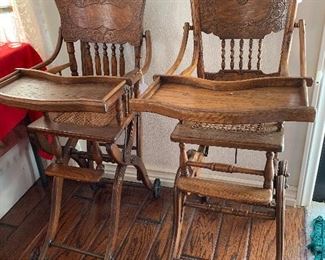 ANTIQUE CANE SEAT HIGH CHAIRS WITH WHEELS