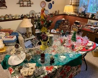Vintage Imperial Candlewick, hobnail, crystal, collectible glass, barbie and other dolls, lighting, snow globes, miniature shoes, spoons, NW Eskimo items, and so much more!