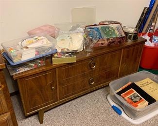Lane cedar lined blanket chest, sheet music, sewing supplies, loop rug supplies, gift wrap and stationary, and more. 