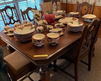 Dining table and chairs with Franciscan Apple dishes