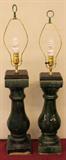 Pair of Green Glazed Balusters Converted to Lamps