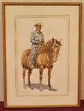 Signed Watercolor depicting a Cowboy