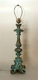 Carved Wood Decorative Lamp with Light Green Patina