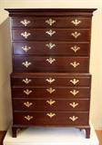 Chippendale Style Mahogany Chest on Chest with Brass Pulls
