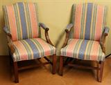 Pair of Chippendale Armchairs with Striped Upholstery
