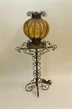 Blown Glass Lantern on Scrolled Iron Base