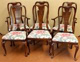 Set of Six Dining Chairs with Floral Upholstery (2 arm, 4 side)