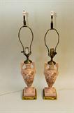 Pair of Pink Urn Base Lamps
