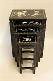 Set of Four Black Lacquer Nesting Tables with Mother of Pearl Inlay