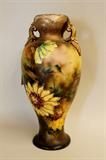 Large Painted Decorative Urn with Flowers