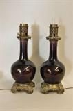 Pair of Purple Ceramic and Brass Lamps