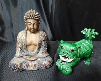 Buddha and foo dog figurines