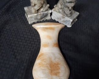 Carved Stone foo dog bookends art