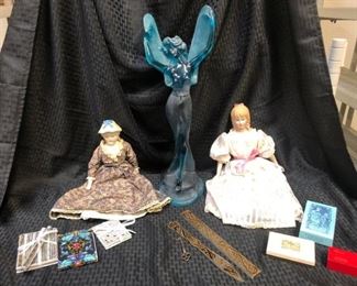 Fairy statue, dolls, notepads, cards,