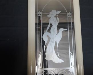 Large etched glass mirror