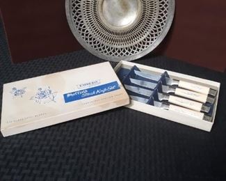 Silverplate platter and Steak knife set