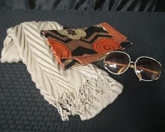 Vintage Diane Love purse, Christian Dior sunglasses scarf