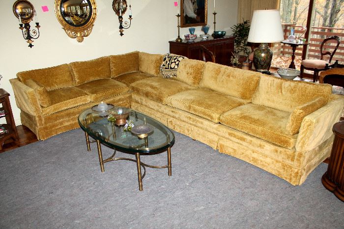 #1 - Vintage Henredon Gold Upholstered Down Sectional Sofa