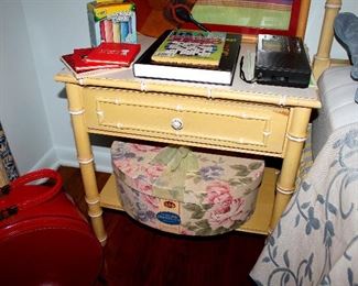 #9 - Thomasville Yellow Faux Bamboo Bedroom Set (full bed, 2 nightstands, dresser, desk, chair, and mirror)