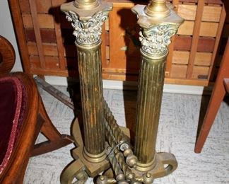 #55 - Antique Brass Column Andirons