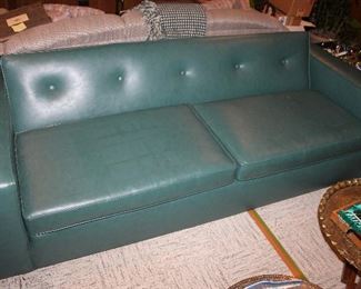 #58  - Mid-Century Modern Teal Green Vinyl Sofa