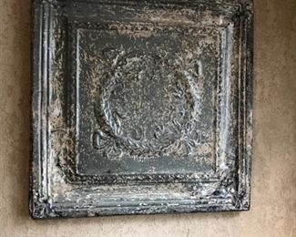 Painted Antique Ceiling Tile mounted on wood frame