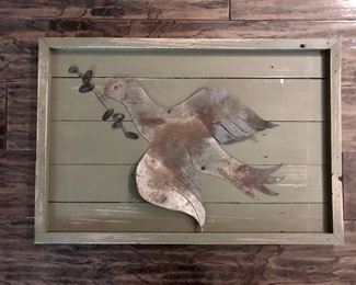 Rustic Wood Wall Decor with tin dove.  Handmade/upcycled wall decor