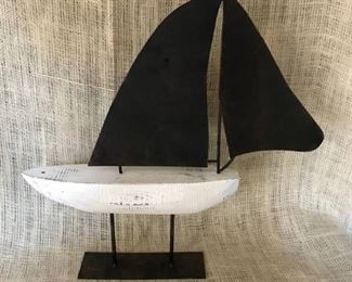 17" Metal and Wood Sail Boat Decor