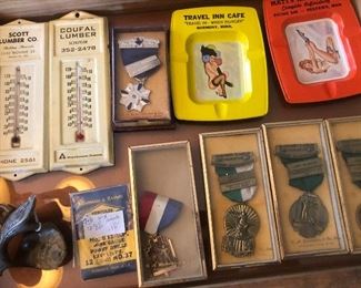 Vintage Metal Thermometers, Ash Trays, and Metals 