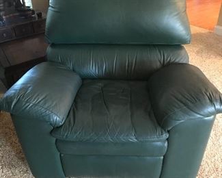Dark Grean Leather Recliner with matching sofa 