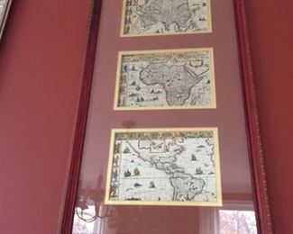 Framed maps of the world.