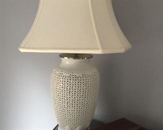 Ceramic and brass lamp.