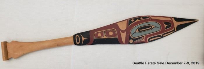 NW Coast carved and painted dance paddle