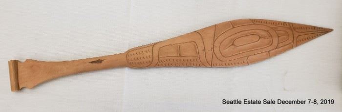NW Coast carved and painted dance paddle