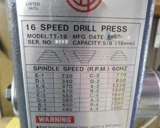 Target Machinery 16 speed drill press