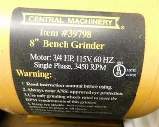 Central Machinery 8 inch bench grinder