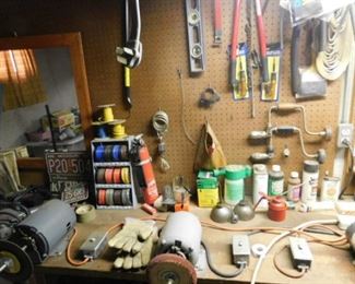 Various tools , grinders, and chemicals