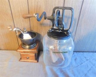 Butter churn and coffee grinder