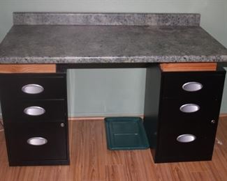 Two locking file cabinets, faux marble counter top.