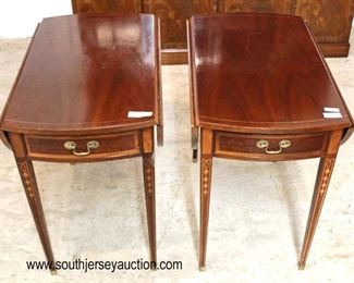  — AWESOME — 

PAIR of “Councill Craftsmen Furniture” SOLID Mahogany Inlaid and Banded Taper Leg Drop Side Pembroke One Drawer Tables

Auction Estimate $400-$800 – Located Inside 