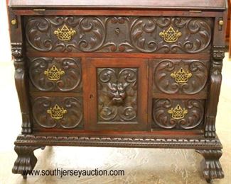  — AWESOME —

ANTIQUE SOLID Mahogany Highly Carved Slant Front Desk with Galley and Carved Griffins and Paw Feet in Original Finish

Auction Estimate $500-$1000 – Located Inside 