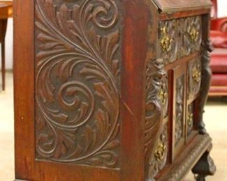 — AWESOME —

ANTIQUE SOLID Mahogany Highly Carved Slant Front Desk with Galley and Carved Griffins and Paw Feet in Original Finish

Auction Estimate $500-$1000 – Located Inside 
