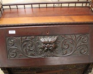  — AWESOME —

ANTIQUE SOLID Mahogany Highly Carved Slant Front Desk with Galley and Carved Griffins and Paw Feet in Original Finish

Auction Estimate $500-$1000 – Located Inside 