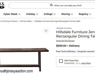 NEW “Hillsdale Furniture” Jennings Wood and Metal Rectangular Dining Room Table in the Dark Chestnut #100093-100162
Auction Estimate $100-$300 – Located Dock